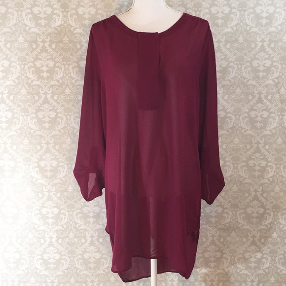 Mossimo Supply Co. Tops - Mossimo Sheer Long Sleeve Cranberry Tunic